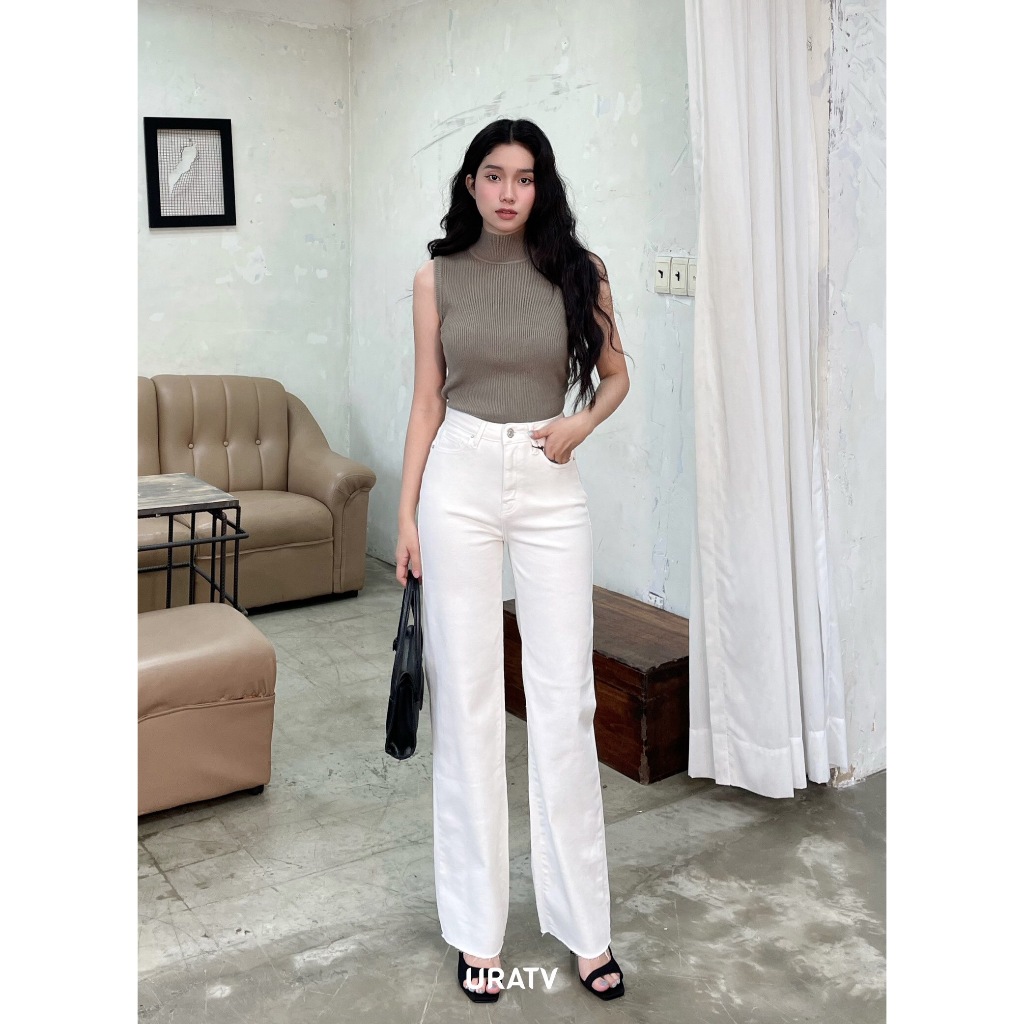 Quần jeans suông dài co giãn line cắt URATV