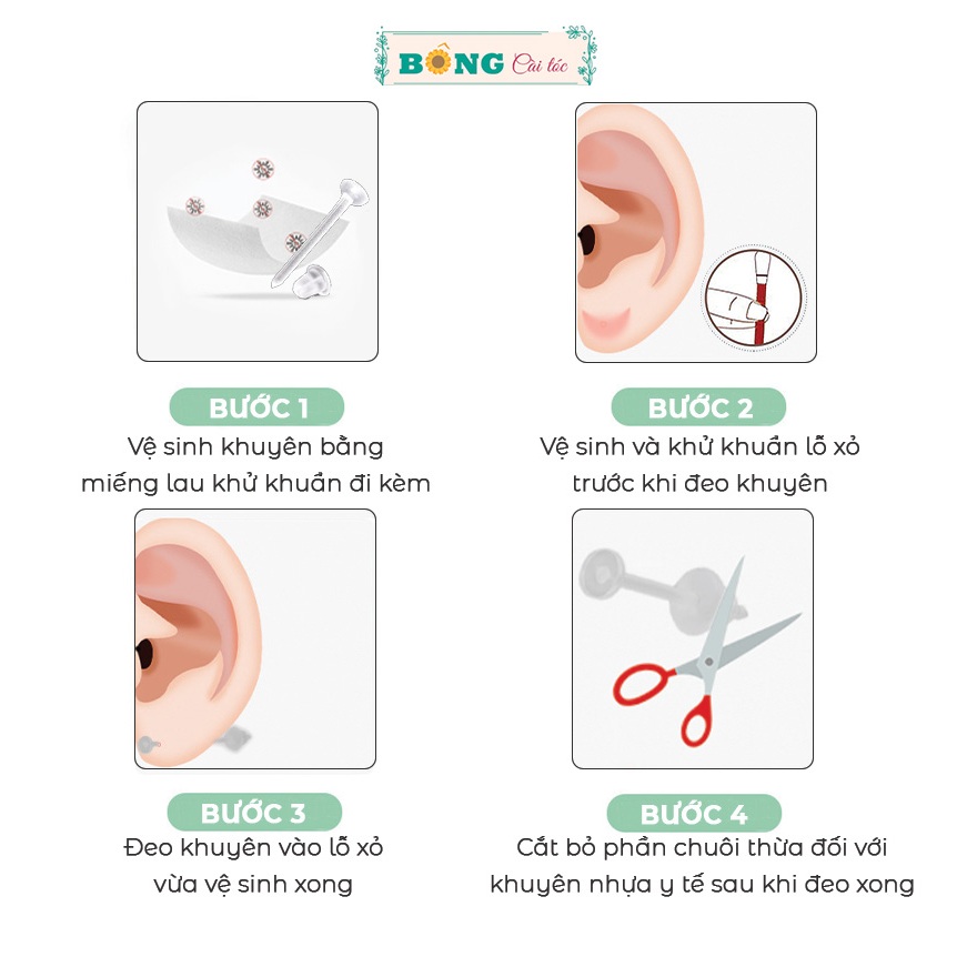 Set kèm hộp bông tai nhựa y tế trong suốt hình tròn giữ lỗ, không gây kích ứng BT120 - khuyên tai BÔNG Cài Tóc