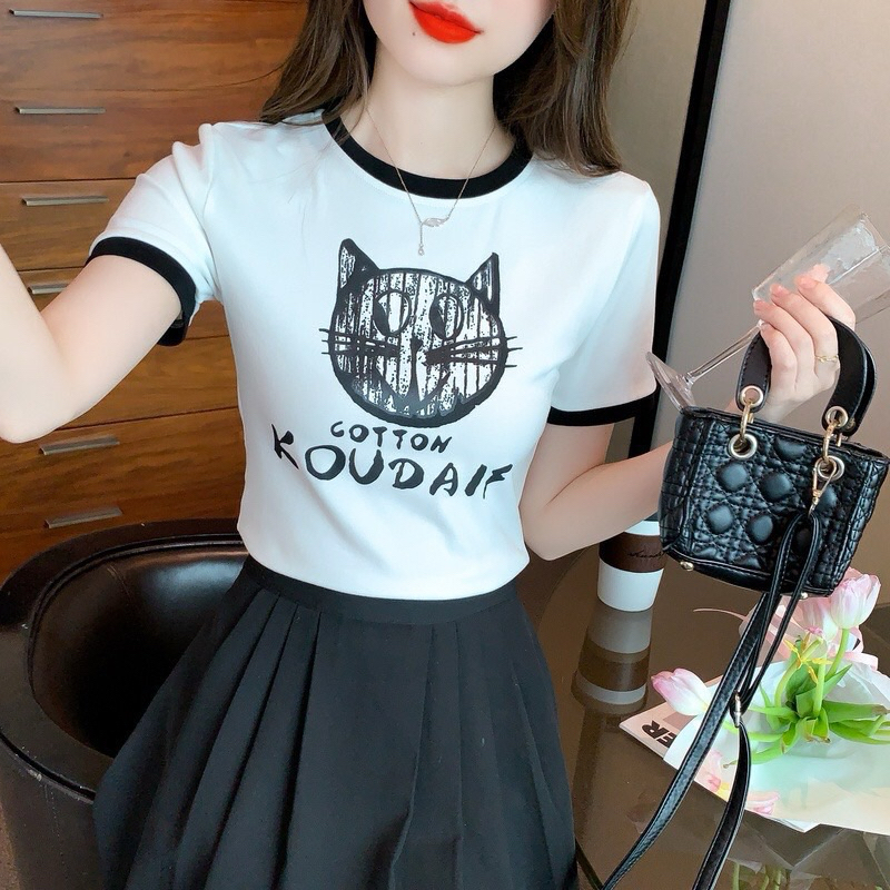 💫GQ17112300 - Áo Mongtoghi Dệt Kim Tay Ngắn Dáng Rộng Hoạ Tiết Dễ Thương Cho Nữ