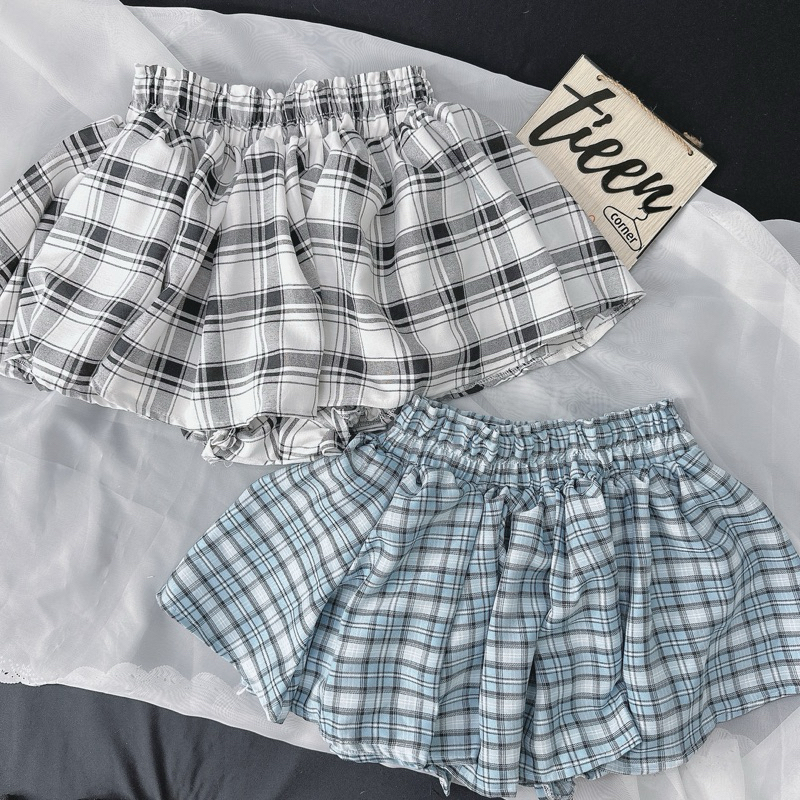 Chân váy sọc caro form xòe có lót trong xếp ly lưng thun form dáng basic cơ bản tieencorner 411