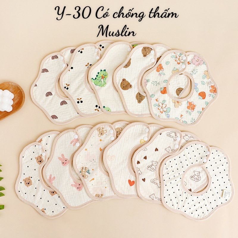 Yếm tròn xoay yếm dãi 360 có chống thấm dành cho bé chất liệu cotton mềm mịn thấm hút tốt nhiều màu sắc đáng yêu