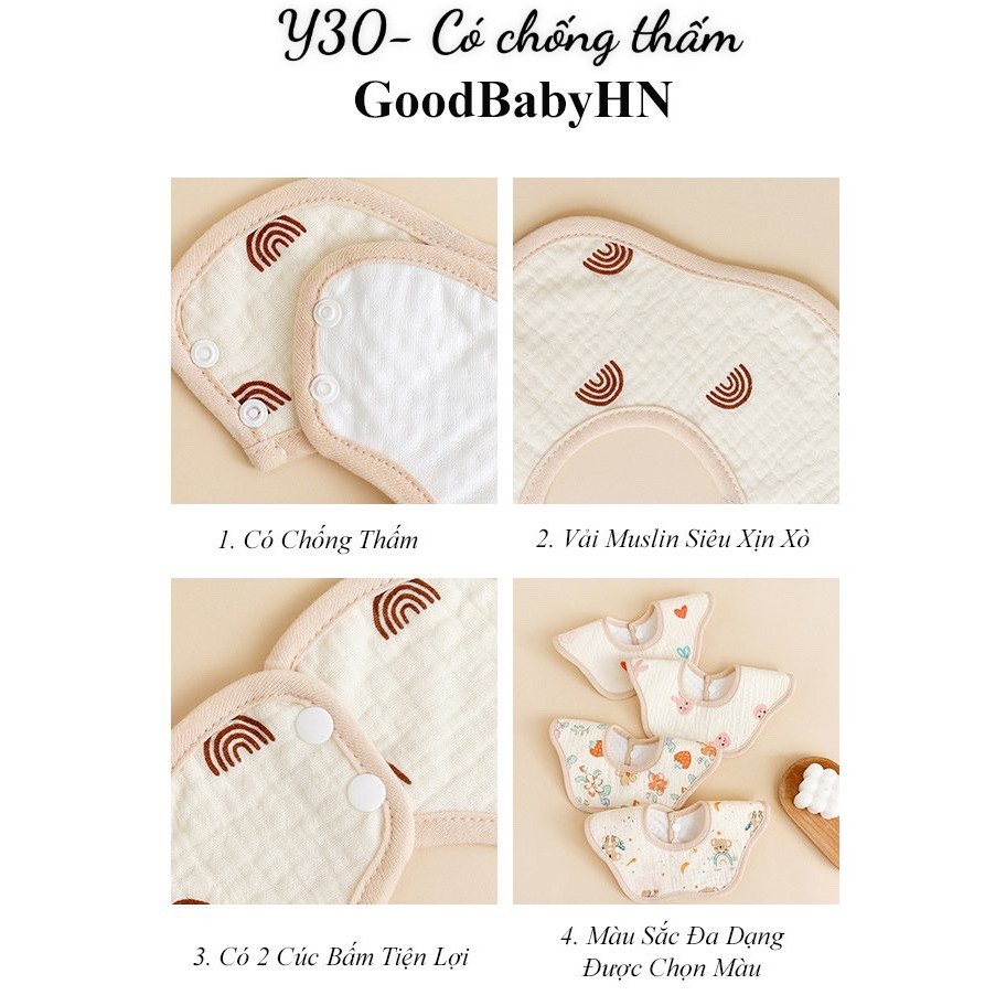 Yếm tròn xoay yếm dãi 360 có chống thấm dành cho bé chất liệu cotton mềm mịn thấm hút tốt nhiều màu sắc đáng yêu