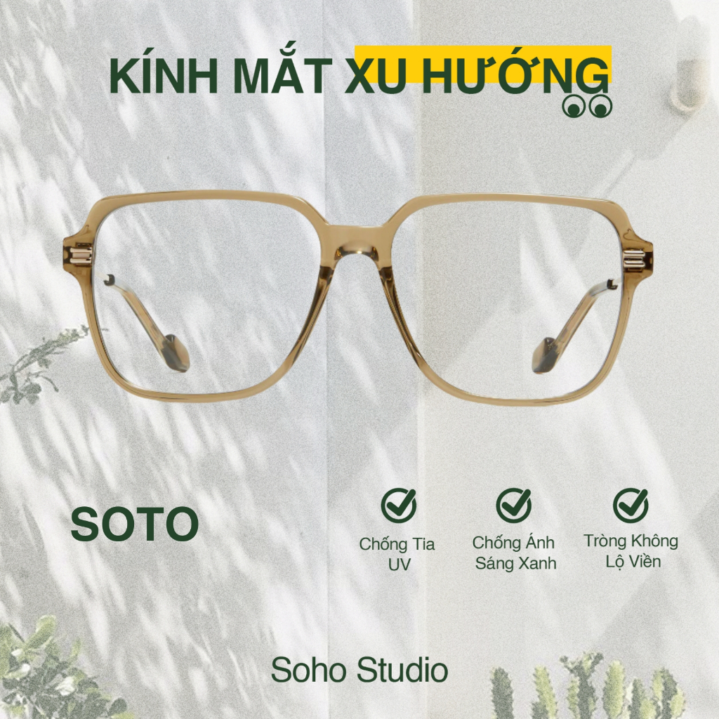 Gọng kính cận nam nữ thời trang Soho Studio gọng vuông SOTO thiết kế thanh mảnh to bản, gọng kim loại thời trang thu hút