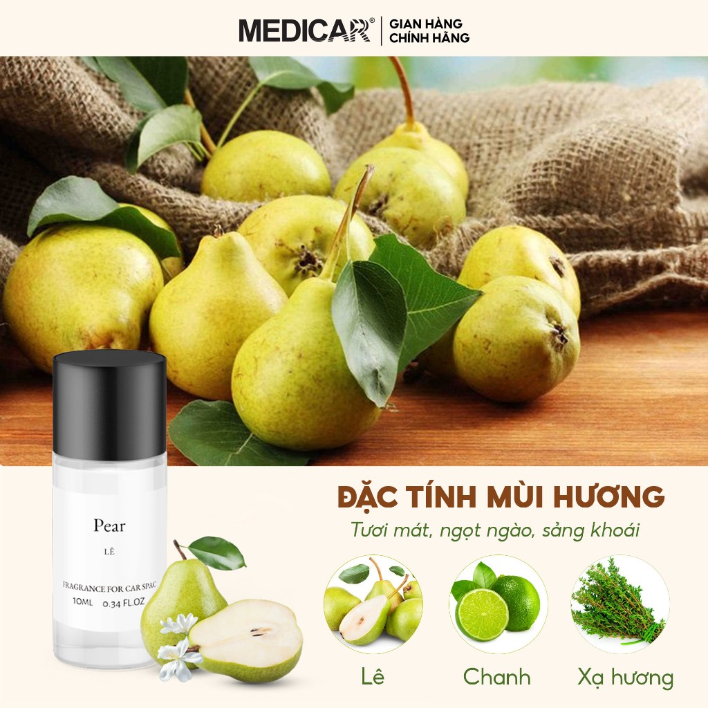 Nước hoa ô tô cao cấp Medicar hương Lê, tinh dầu xe hơi hương trái cây tươi mát, dễ chịu, giúp thư thái tinh thần