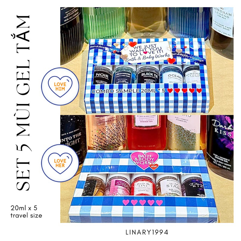 Set 5 Gel Tắm Travel Size Bath & Body Works Nam & Nữ