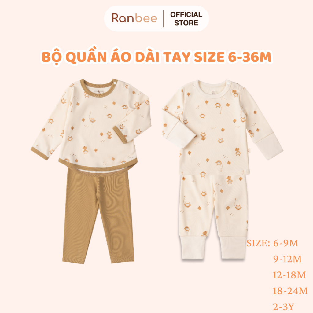 Bộ Quần Áo Nỉ Dài Tay Cài Vai RANBEE Chất Liệu Warm Cotton Hàn Giữ Ấm Tốt Size 6-36 Tháng