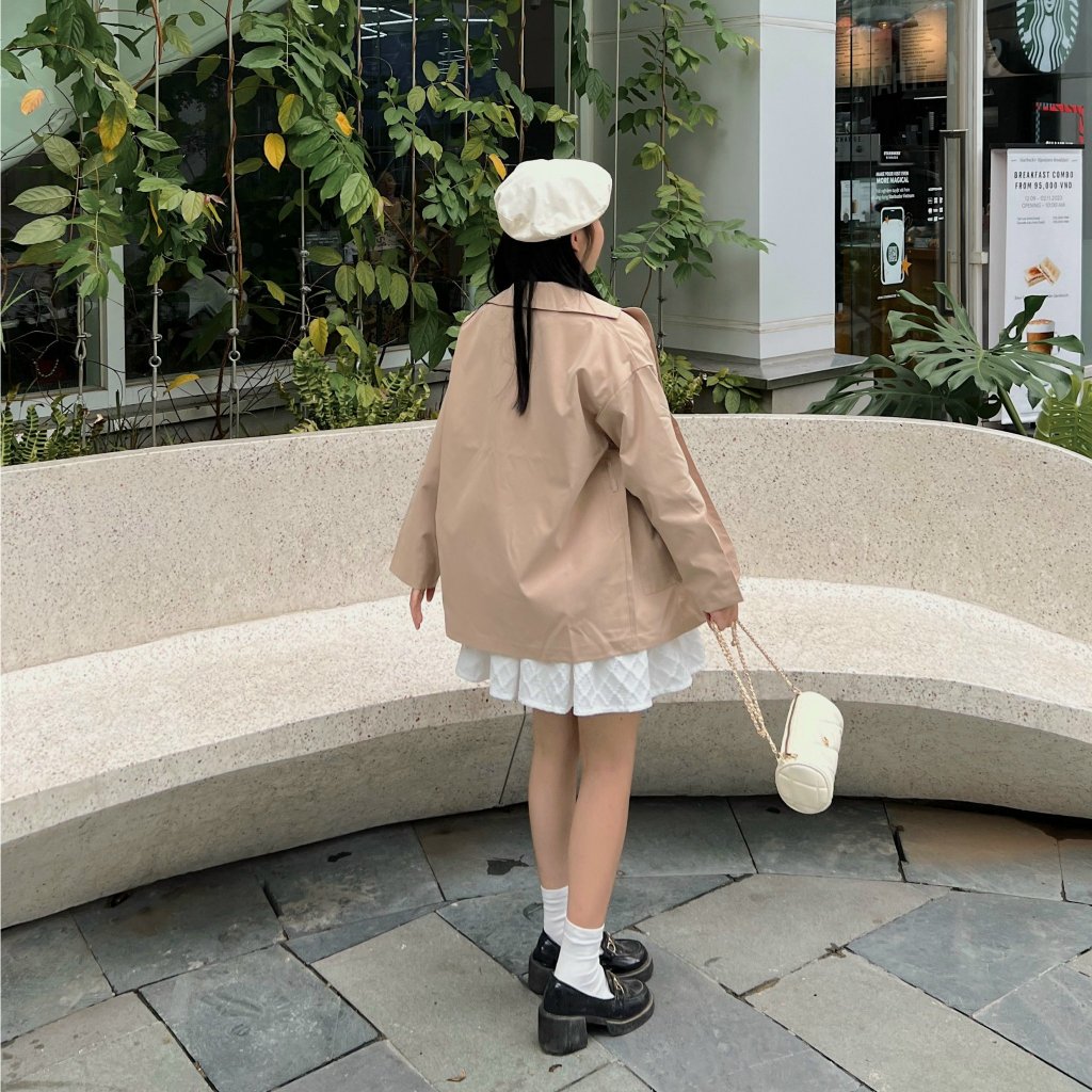 Áo khoác măng tô kaki nâu be Hàn Quốc