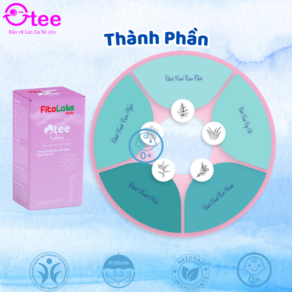 Kem Bôi Da Fitolabs Otee Silver Chứa Nano Bạc Giúp Làm Sạch Da, Giảm Ngứa, Hạn Chế Chàm, Rôm Sảy Cho Bé Tuýp 30g FITO6
