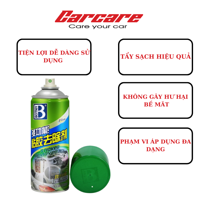 Dung dịch tẩy keo dán BOTNY Sticker Remover 450ml, bình xịt loại bỏ decal, vết keo dính lâu ngày - Better Car