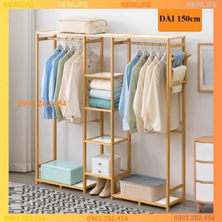 Tủ quần áo, Tủ treo quần áo gỗ tre mẫu lớn 149 x 35 x 165cm - Kệ treo quần áo - Bảo hành 12 tháng - RE0612