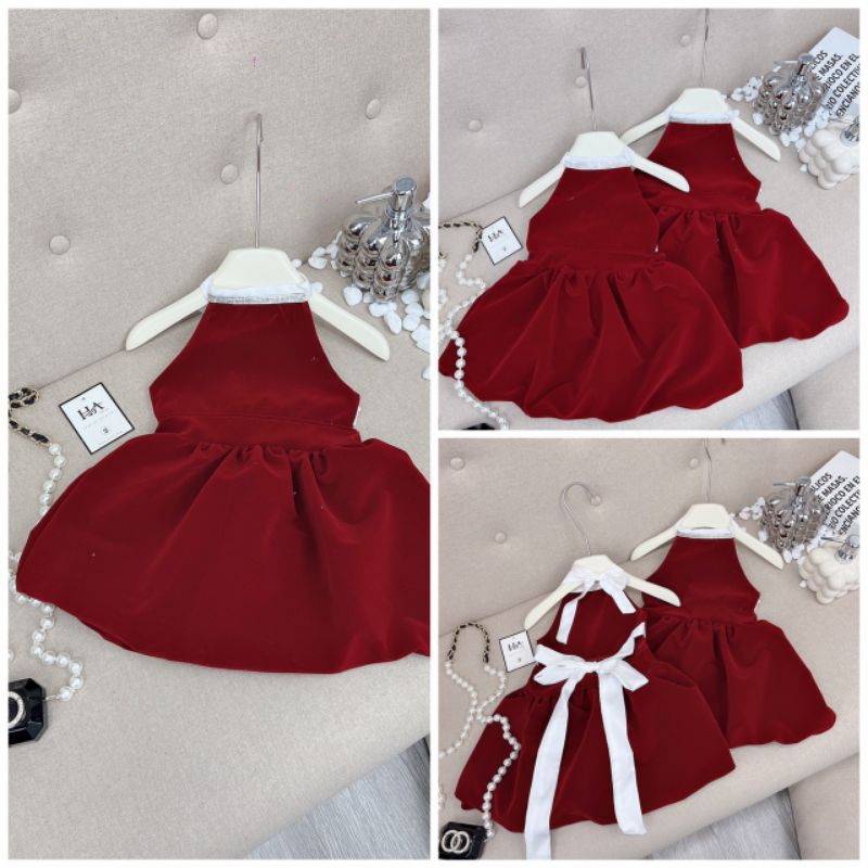 Váy nhung 2 dây cho bé gái 10-30kg