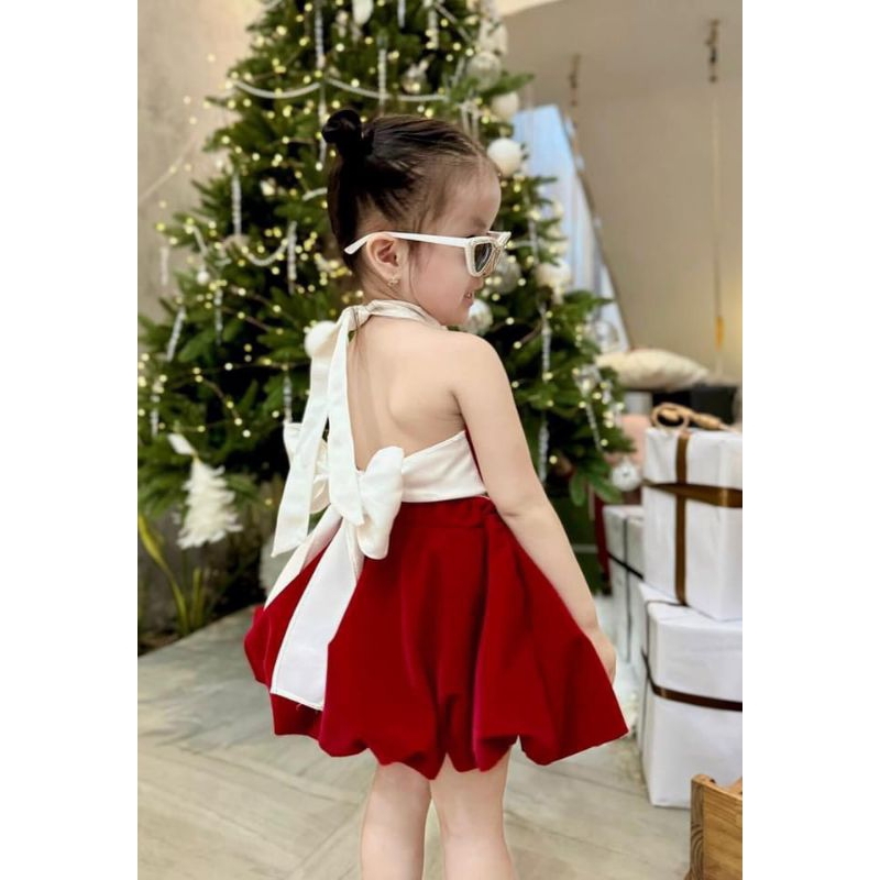 Váy nhung 2 dây cho bé gái 10-30kg