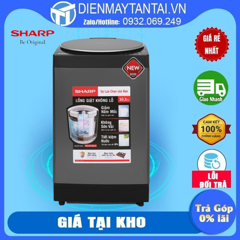 ES-W102PV-H - Máy Giặt Sharp 10.2 kg ES-W102PV-H - Mâm giặt phủ ion bạc Ag+ diệt khuẩn