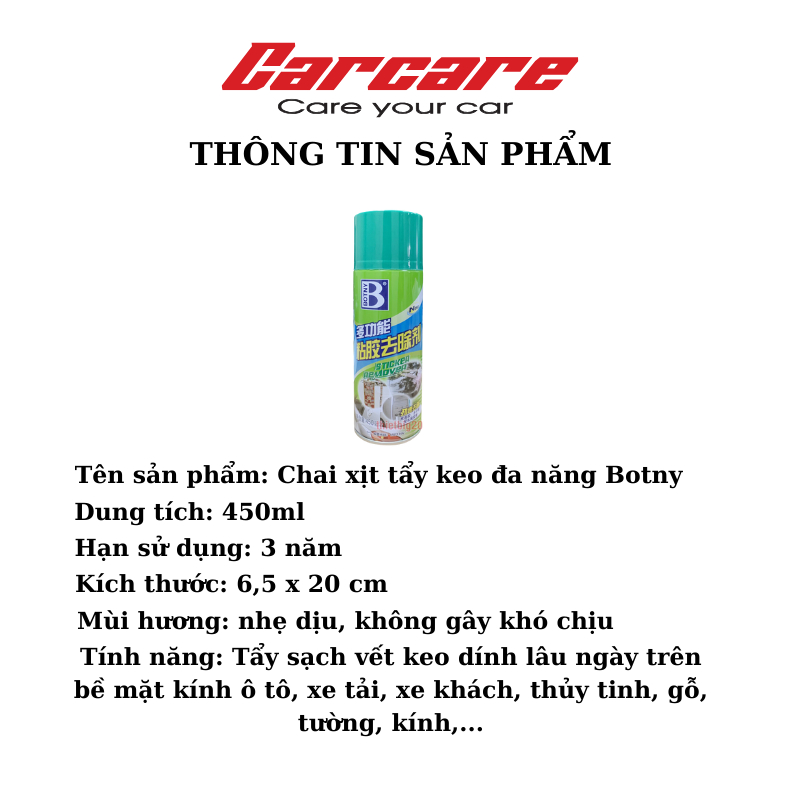 Dung dịch tẩy keo dán BOTNY Sticker Remover 450ml, bình xịt loại bỏ decal, vết keo dính lâu ngày - Better Car