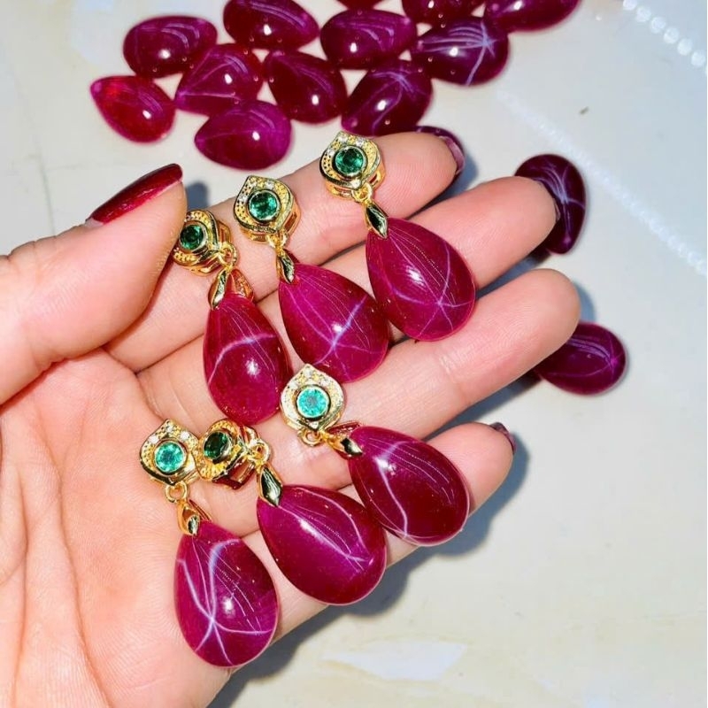 Mặt dây chuyền ru bi ánh sao giọt lệ kèm móc vàng