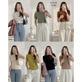 Kt01 áo len tăm cổ tròn tay cộc basic boconganh