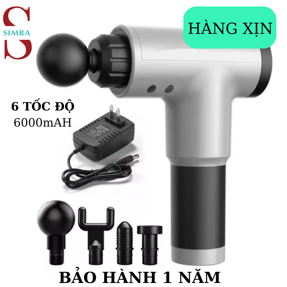[CAO CẤP] Máy massage cầm tay 6 cấp độ trị đau nhức toàn thân hiệu quả, súng massage kèm 4 đầu mát xa chuyên nghiệp