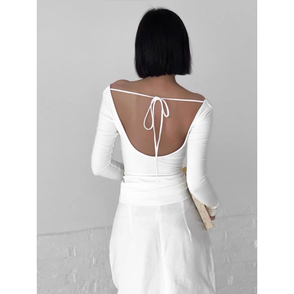 Áo Tay Dài Hở Lưng Dây Cột Nơ Sang Chảnh - Chuly