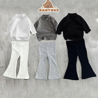 Quần Loe Dài Bé Gái Cực Xinh Vải Zip Co Dãn, Áo Thun Dài Tay GN3PBO Cổ 3 Phân Cho Bé BabyBoo