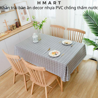 Khăn trải bàn decor Hmart Khăn trải bàn Vintage học giáo viên bàn ăn vải caro nhựa PVC trắng chữ nhật chống thấm nước