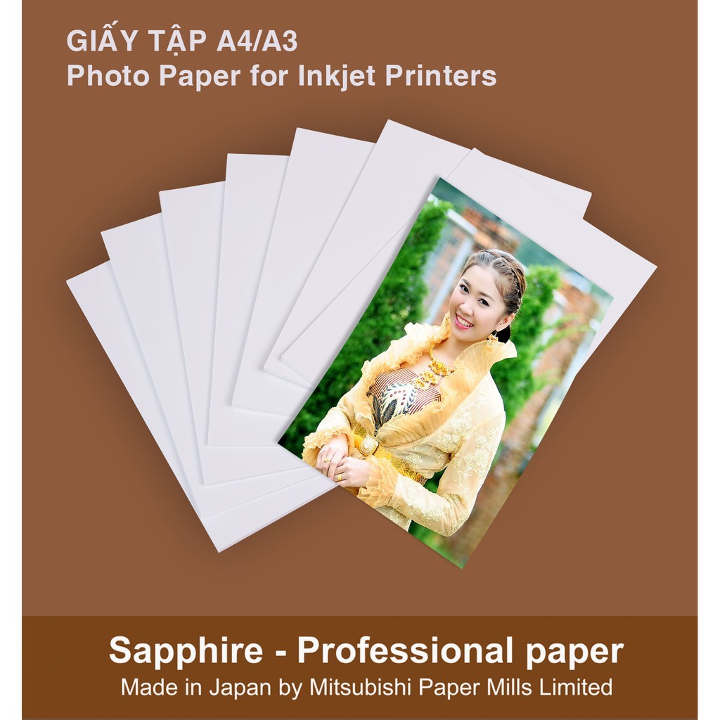 Giấy in ảnh Sapphire RC Glossy A4 230gsm  - Chính hãng Nhật Bản, giấy in ảnh 1 mặt, dùng cho máy in phun