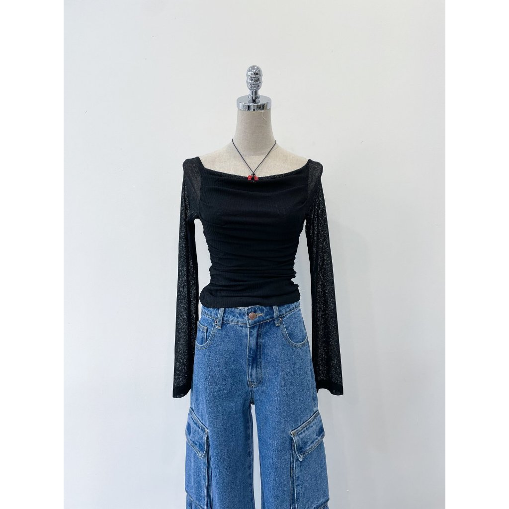 Áo thun trễ vai tay loe phối lưới quyến rũ thời trang cho nữ | LOVE TOP | Secodee