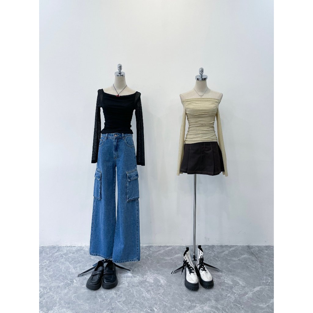 Áo thun trễ vai tay loe phối lưới quyến rũ thời trang cho nữ | LOVE TOP | Secodee