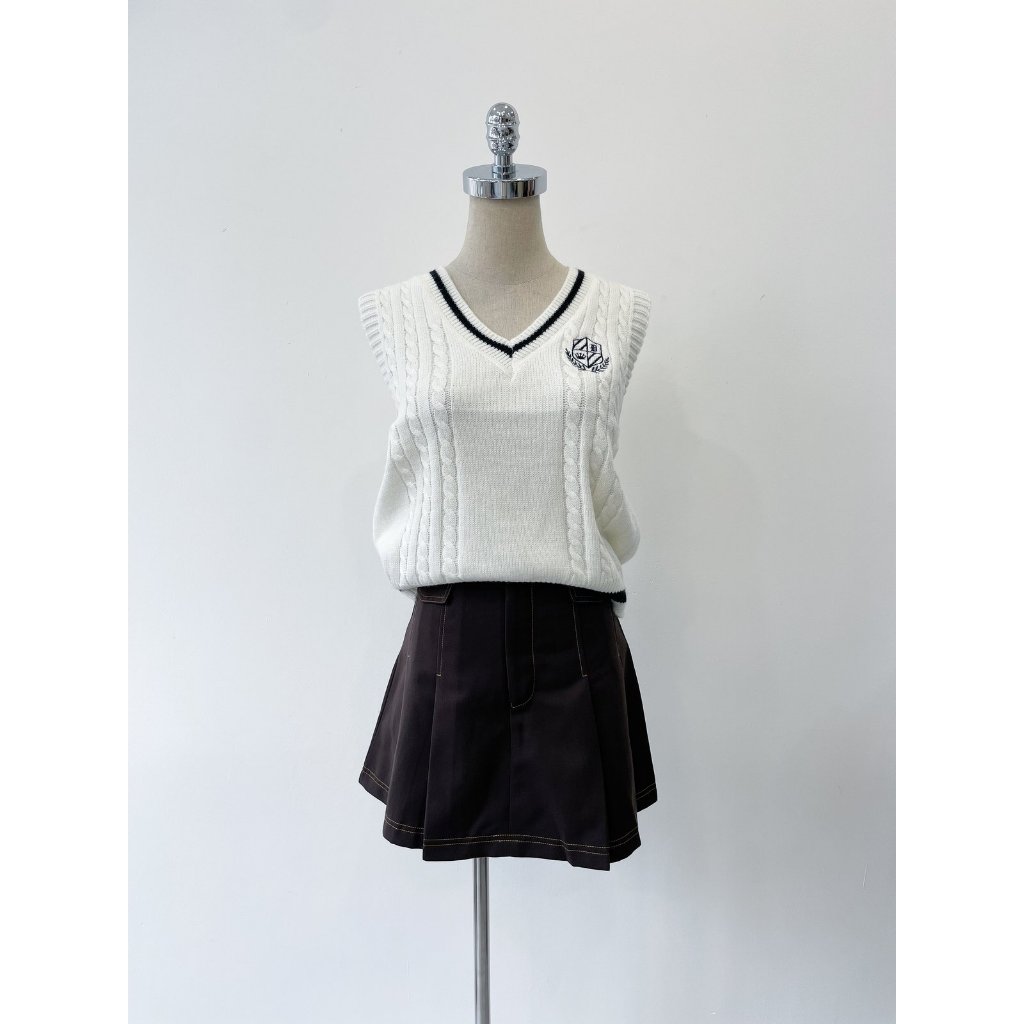 Chân váy kaki nắp túi giả cạp cao xếp li dáng A có quần lót trong | ROZI SKIRT| Secodee