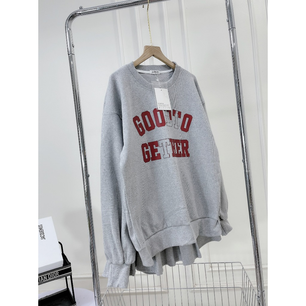 Set Bộ Đồ Nữ Áo Nỉ Dáng Dài In GOOĐTO Mix Chân Váy Xếp Ly Dáng Dài Freesize