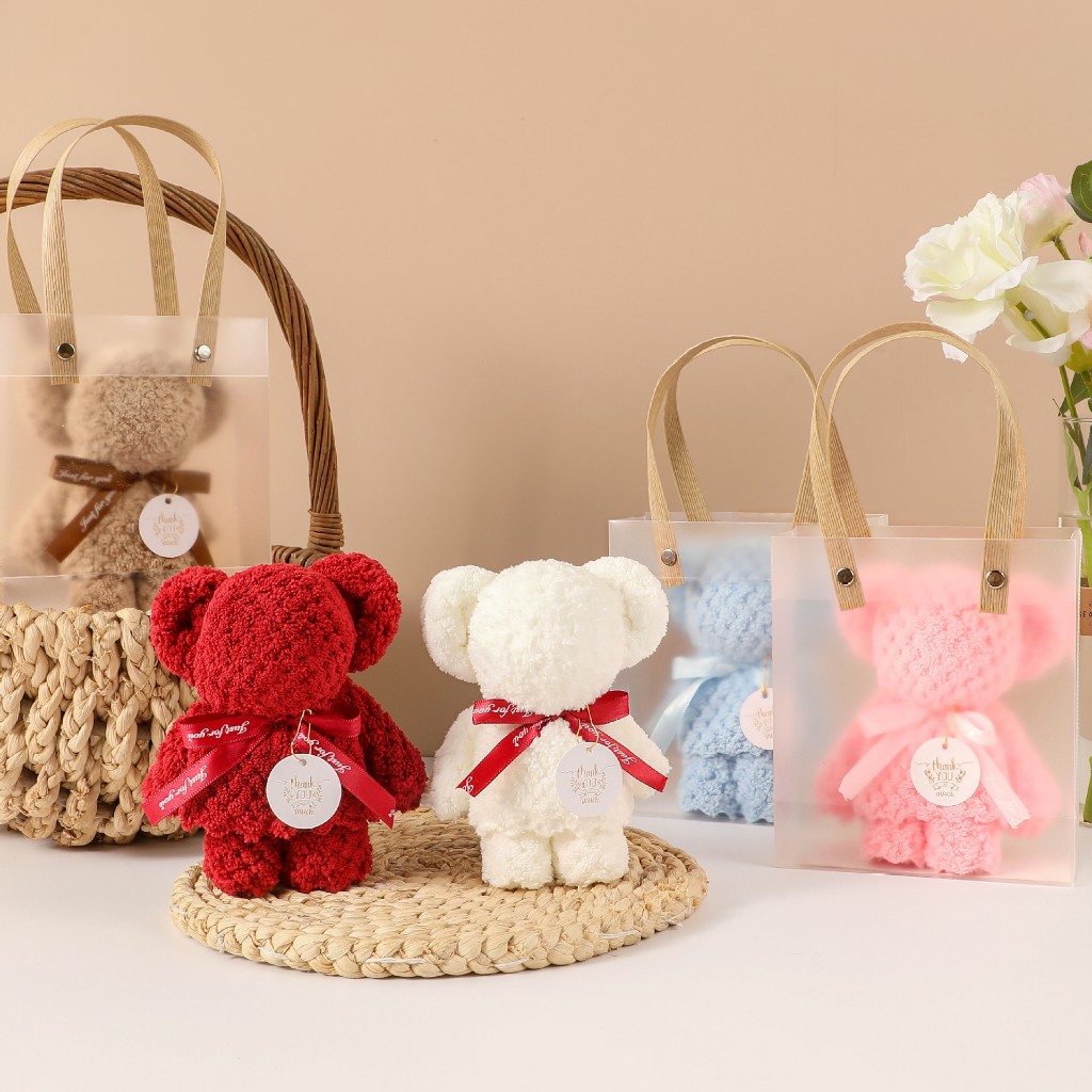 Khăn Lông Cừu Trơn Gấp Hình Chú Gấu Teddy Dễ Thương Dùng Làm Quà Tặng, Quà cưới, Valentine phụ kiện set quà 2 cỡ
