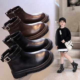 Bốt, boot đen, giày cổ cao da đen trơn, khoá kéo cho bé