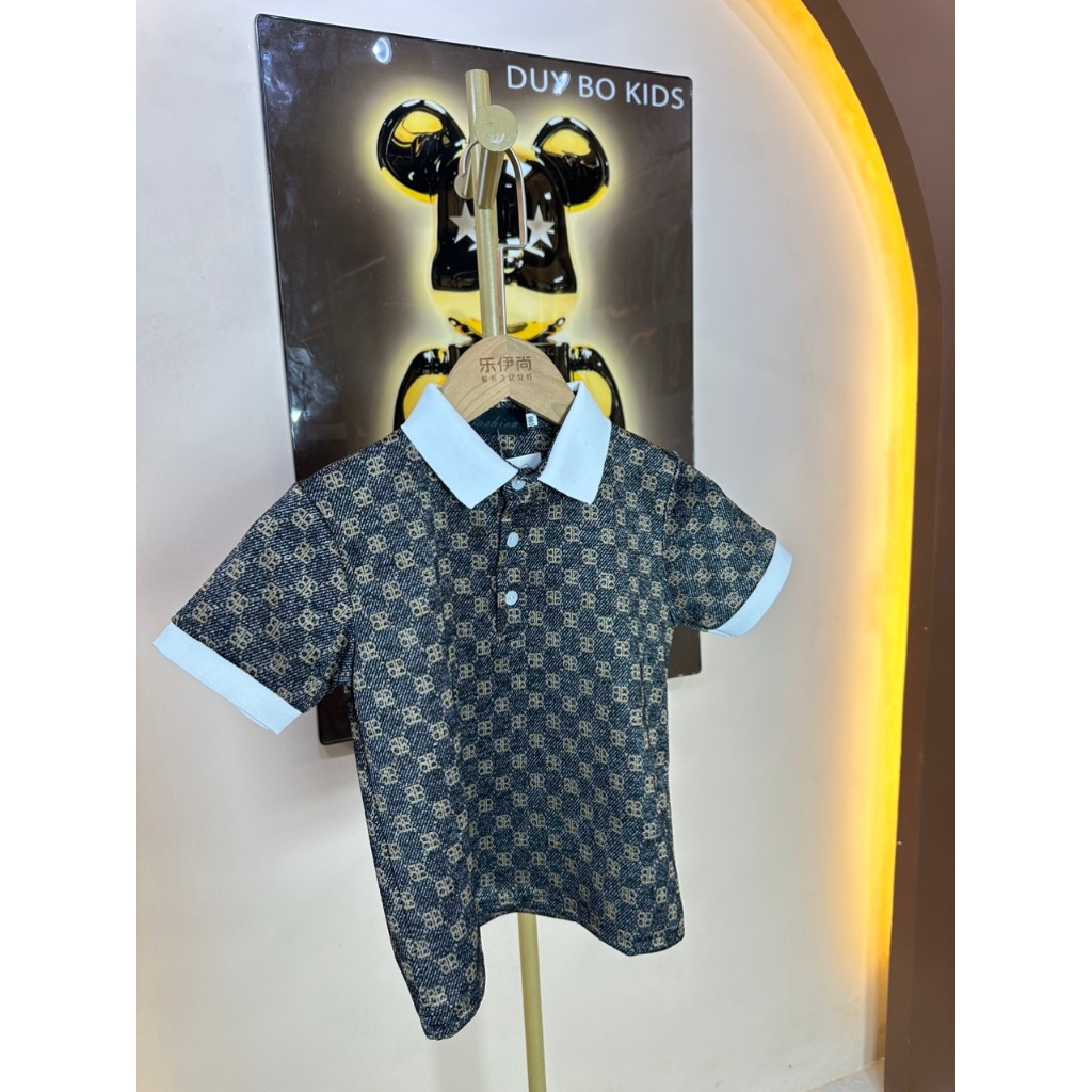 Áo polo kem phối cổ đen cho bé trai size từ 10 kí đến 40 kí