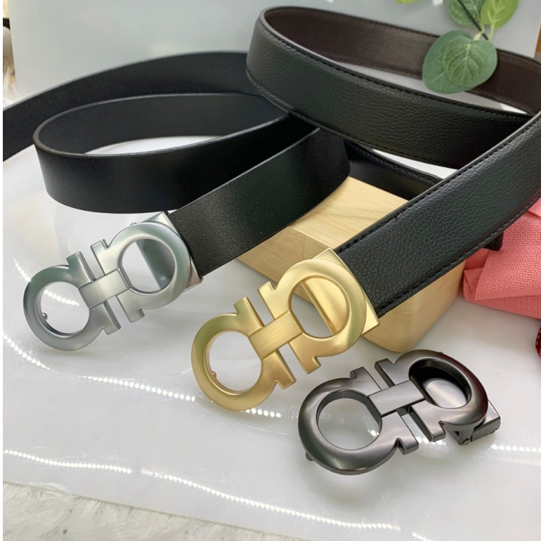 Thắt lưng nam dây nịt chữ a bấm lỗ vàng và trắng siêu đẹp da bò bản 3.3cm