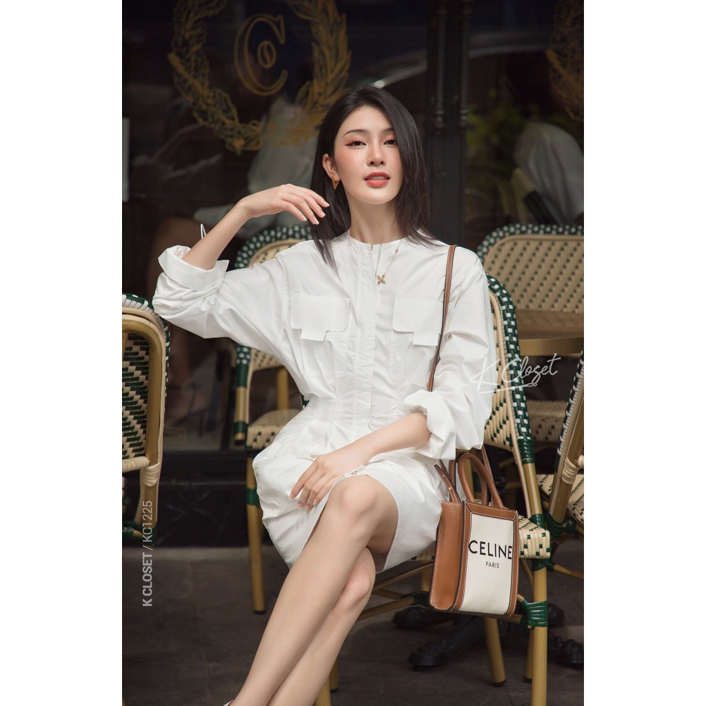 Đầm chiết eo phối 4 túi tay dài - Đi chơi, công sở K Closet - KC1225