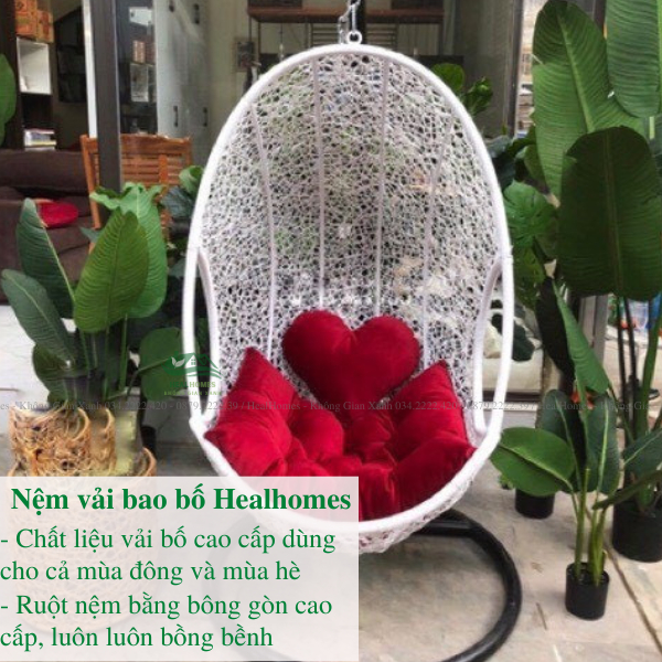 Xích đu trứng Healhomes giả mây lõi thép cao cấp trang trí ban công và sân vườn, ghế thư giãn