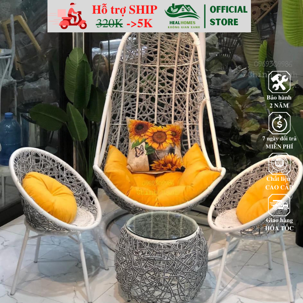 Xích đu trứng Healhomes giả mây lõi thép cao cấp trang trí ban công và sân vườn, ghế thư giãn