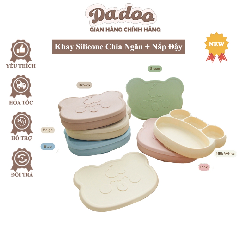 TOBE Khay Silicone Chia Ngăn + Nắp Đậy Chia 4 Ngăn Hỗ Trợ Ăn Dặm Có Đế Hít Chống Đổ An Toàn Hỗ Trợ Ăn Dặm Cho Bé