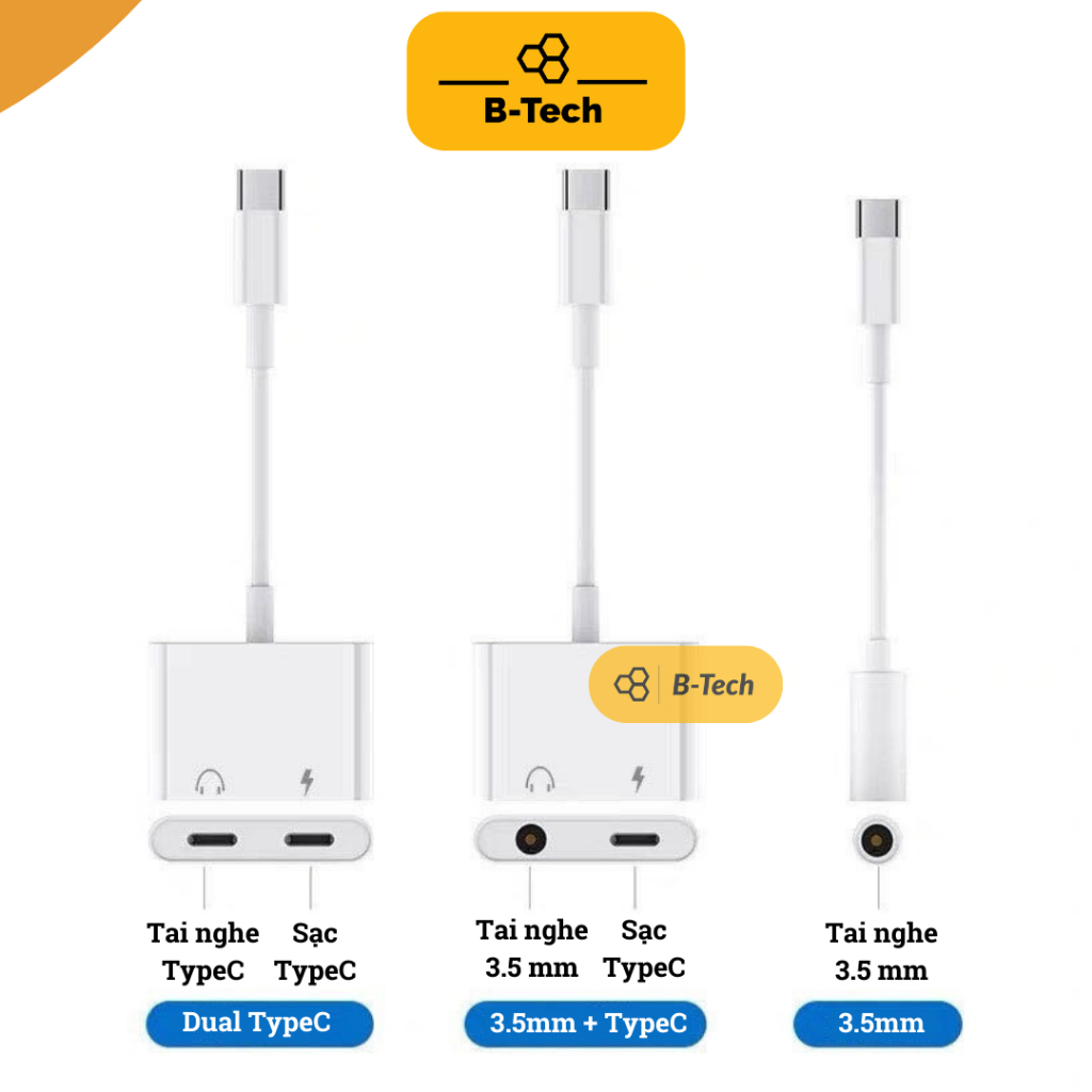 Jack chuyển đổi Type C sang tai nghe, audio headphone nghe nhạc chơi game dùng cho Samsung,xiaomi,Huawei - Btech