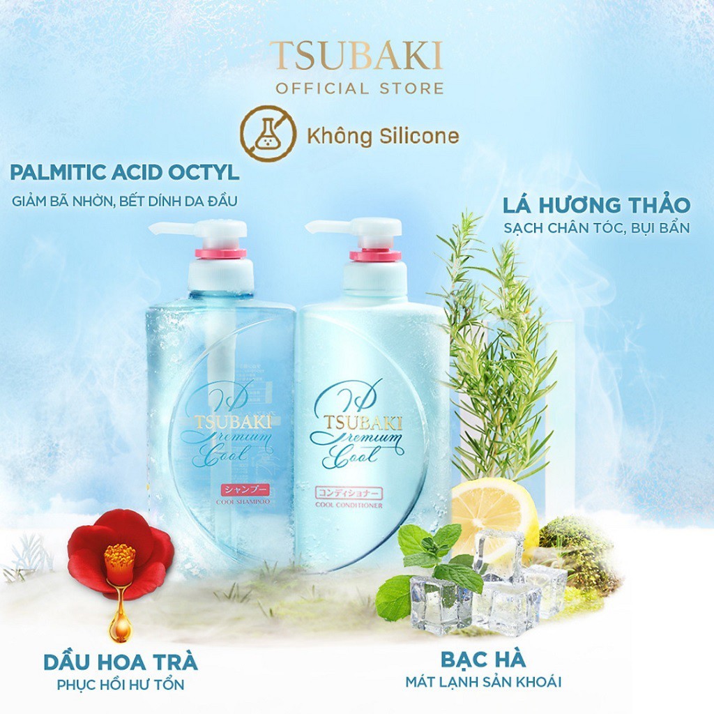 Dầu Gội Sạch Dầu Mát Lạnh Tsubaki Premium Cool 490ml/Chai