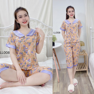 Bộ mặc nhà quần lửng phối cổ siêu xinh, chất lụa thái mềm, mịn, không nhăn