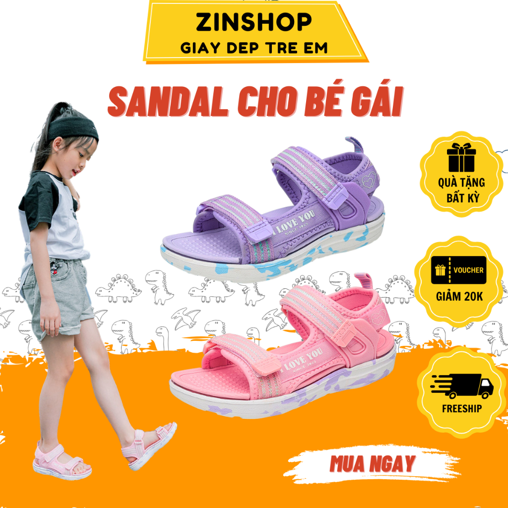 Sandal Bé Gái Quai Sợi Tổng Hợp Đế Xốp Eva Siêu Nhẹ Thoáng Khí Cho 5-15 Tuổi SD107 Zinshopkid