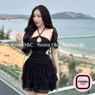 Đầm ren cổ yếm chéo 3 tầng xếp ly sang chảnh - 3444
