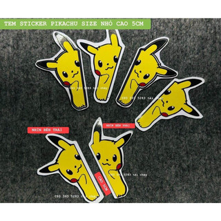 Tem sticker pikachu size nhỏ cao 5cm dán trang tri xe