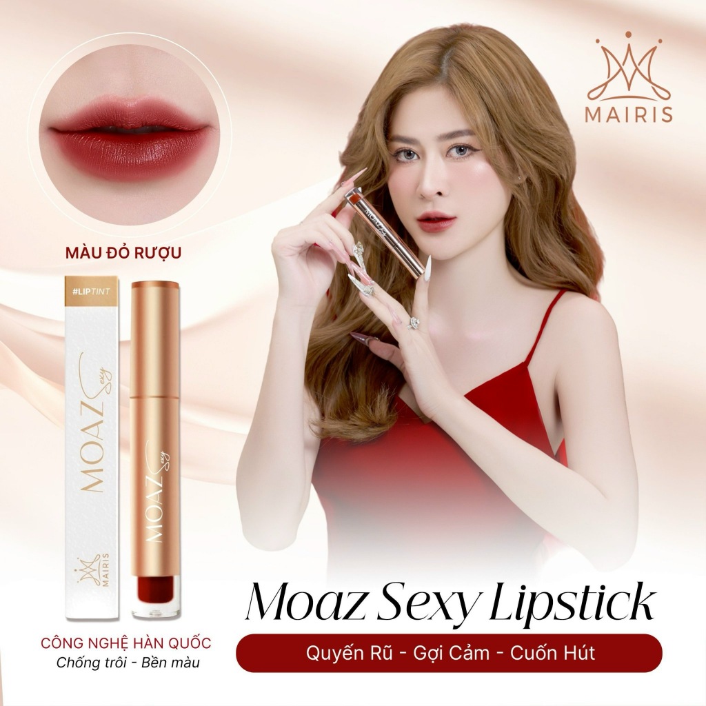 Son Lì Moaz Mairis HUYỀN PHI 10ml Chính Hãng Bền Màu Chống Trôi Không Chì Dưỡng Môi Mịn Màng
