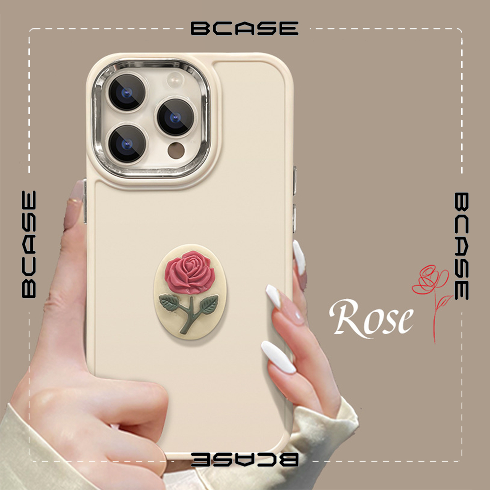 Ốp Điện Thoại Cam bạc gắn Hoa hồng vintage phong cách cho Iphone 14 13 12 11 Pro Promax 6 6S 7 8 Plus X XR XSMax xx92