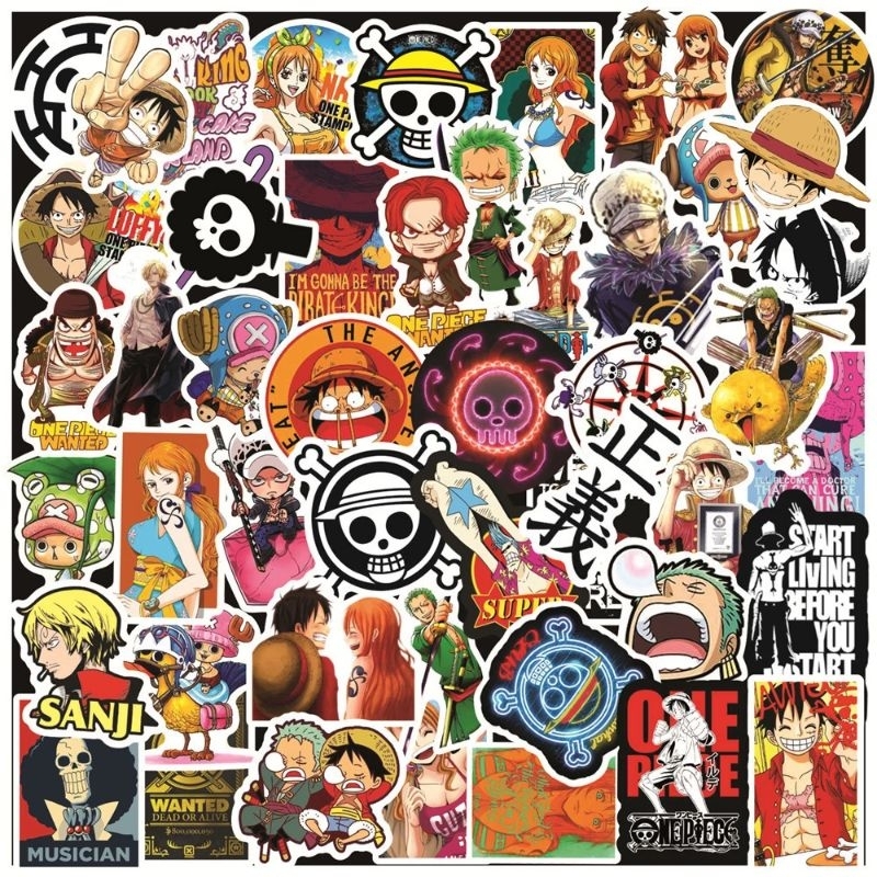 Bộ 50 sticker decal one piece Luffy chống thấm nước dán nón bảo hiểm , laptop , vali