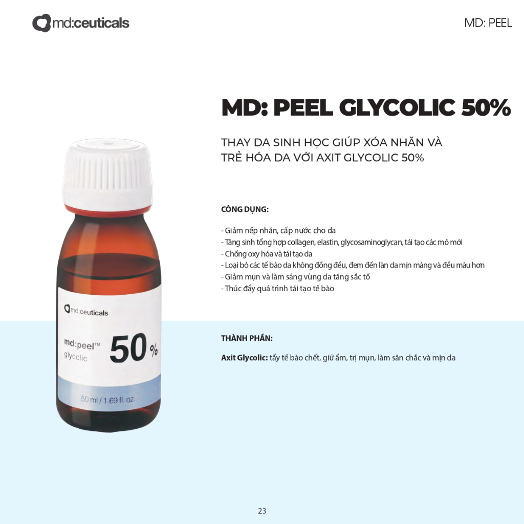 Thay da sinh học xóa nám, sáng da Md:ceuticals Md:peel mandelic 50% 50ml