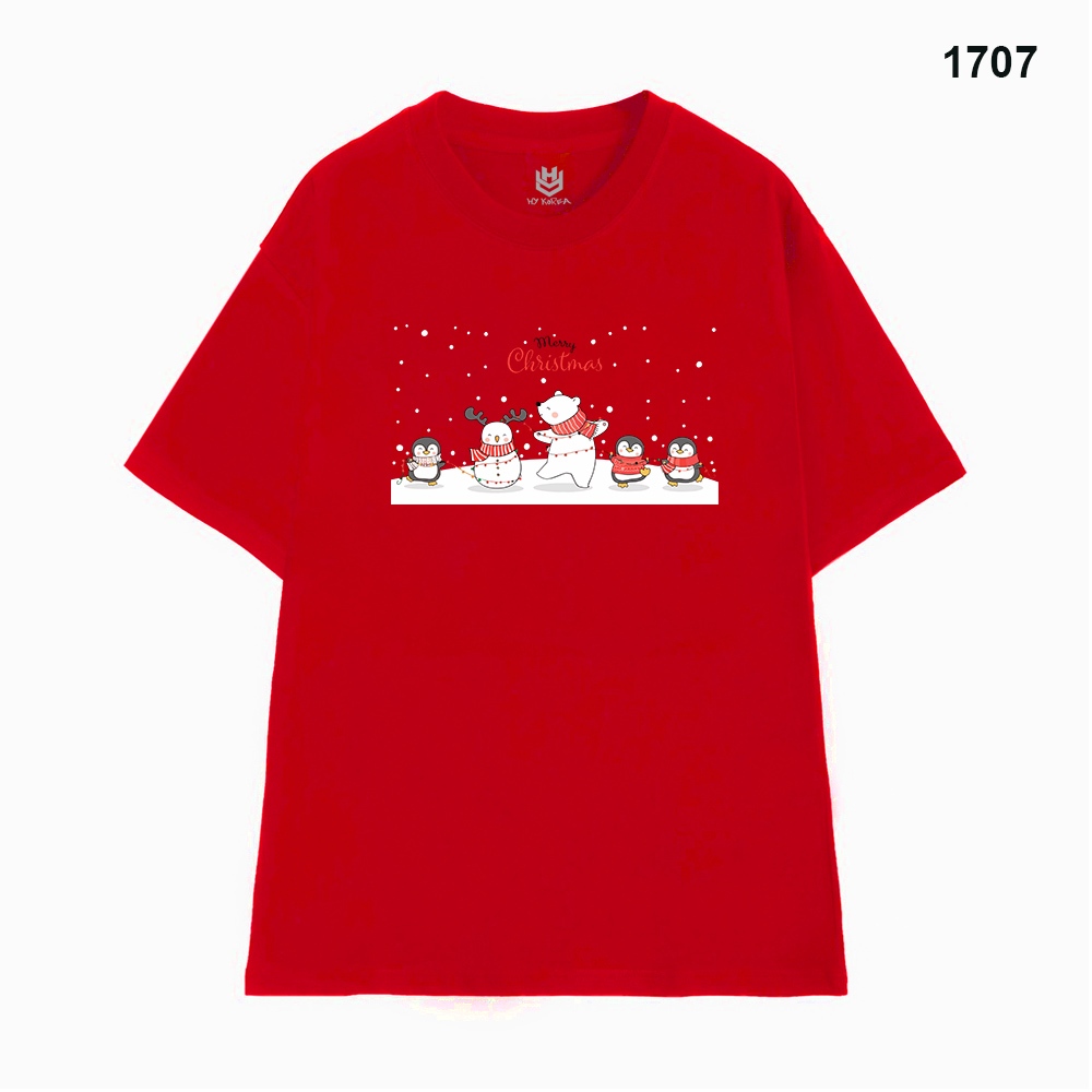 Áo Thun HY KOREA Vải Cotton 100 Nguyên Chất In Hình Noel 1707 Phom Rộng OverSize Unisex