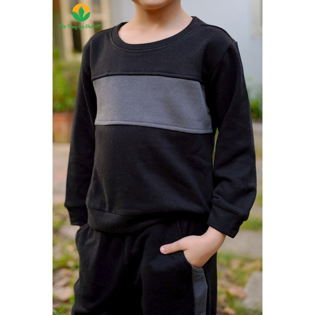 Bộ nỉ bé trai thu đông thời trang Việt Thắng, quần dài, áo dài tay phối màu - B70.2304