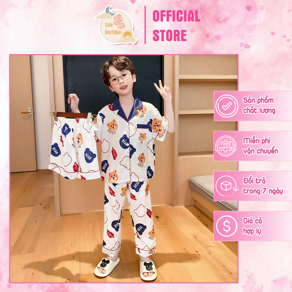 Đồ Ngủ Bé Trai COLA BOUTIQUE -Bộ Ngủ Cho Bé In Hình Những Chú Gấu Đáng Yêu Với Chất Vải Cao Cấp Đườn